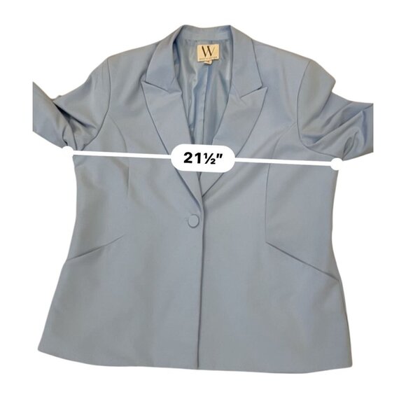 ladies Vintage Baby Blue Suit Lined Blazer Wide Leg Pants Single Button stretch - Picture 13 of 16